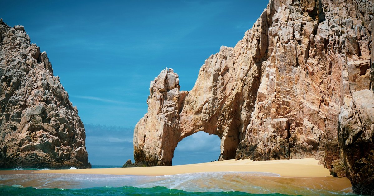 El Arco granite rock formation at Land's End in Cabo San Lucas at sunset