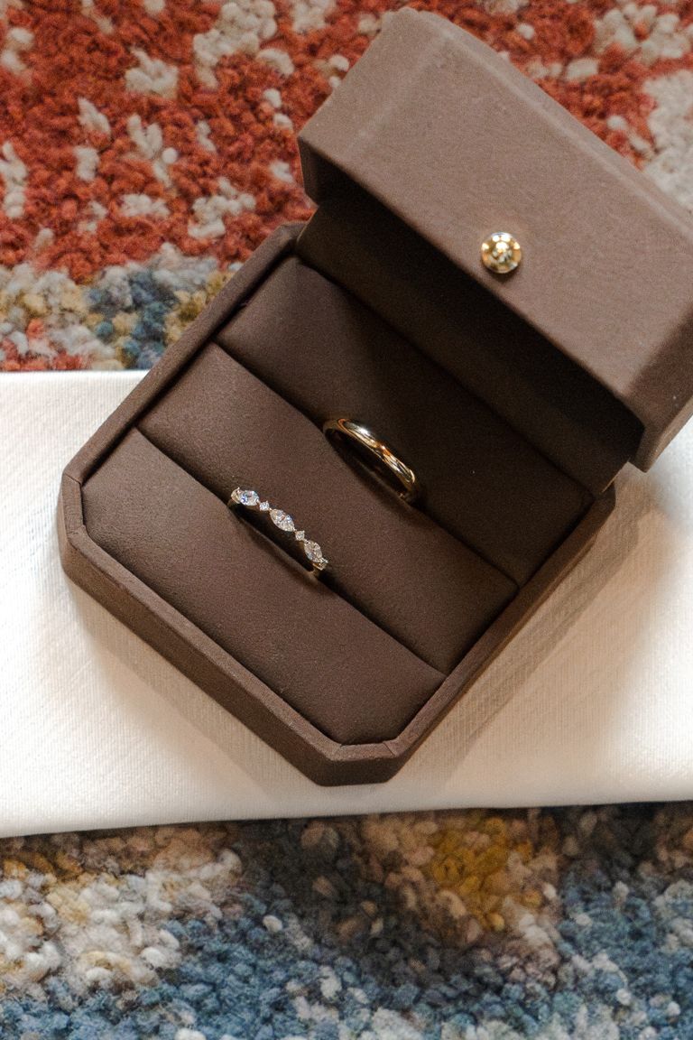 The wedding rings in their box